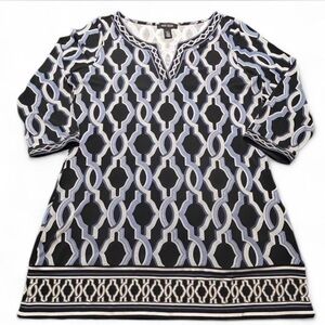 White House Black Market Blue and Whit Geometric Dress, L